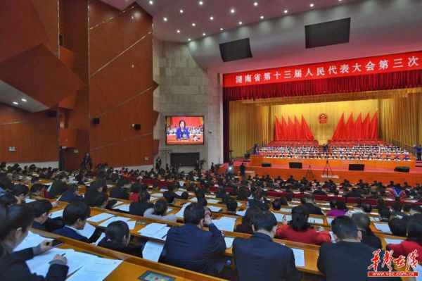 湖南省十三届人大三次集会会议进行第二次全体集会会议