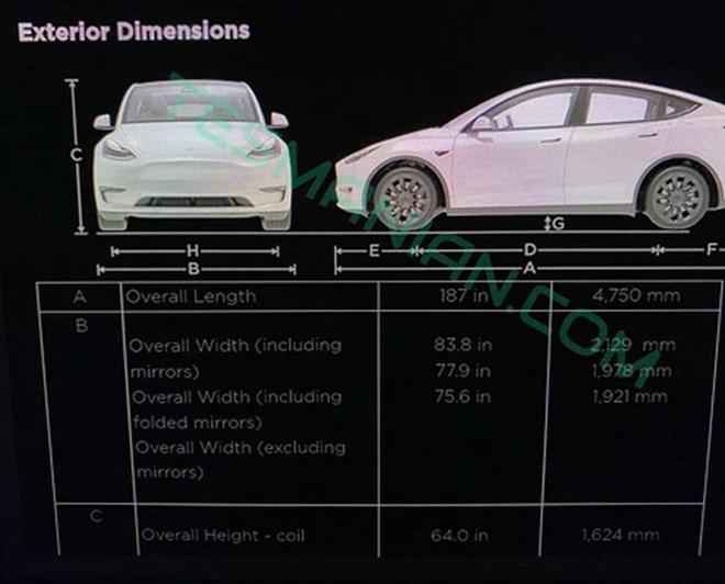 比Model 3高度提升 Model Y尺寸信息曝光