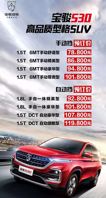 宝骏530预售价7.88-11.98万元 将于3月上市
