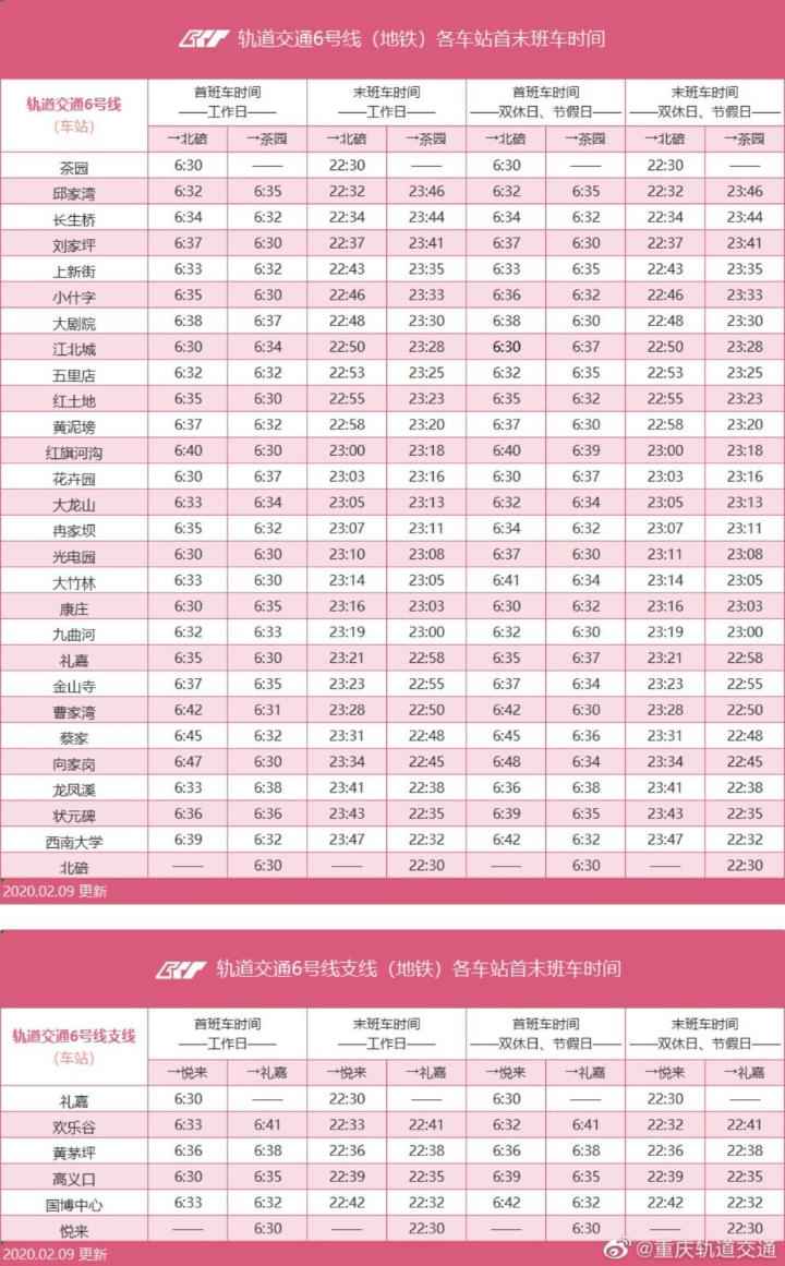 保藏！重庆轨道交通最全首末班车时间指南来了