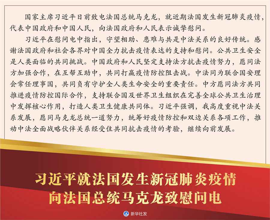 习近平就法国发生新冠肺炎疫情向法国总统马克龙致慰问电