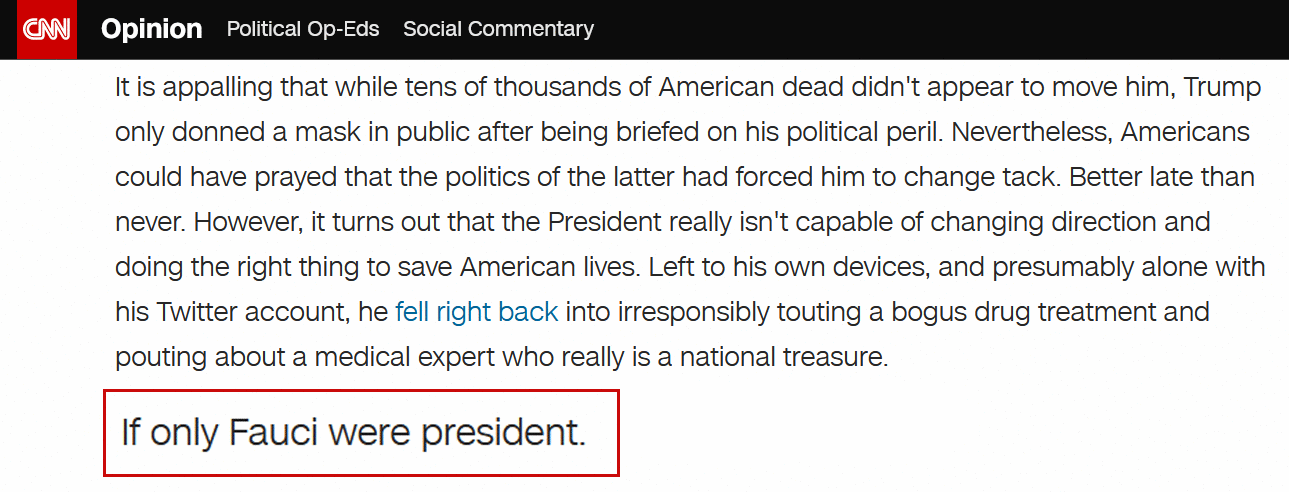 美疫情进入新阶段 CNN直呼：要是福奇当总统就好了