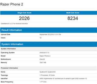 雷蛇Razer Phone2跑分表态，搭载骁龙845