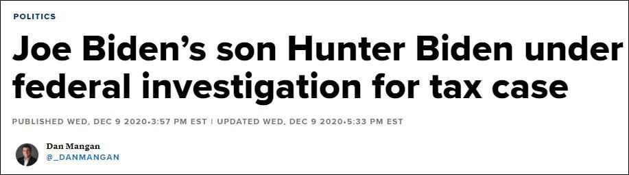 离选举人团投票仅剩5天，拜登儿子又被税务观测