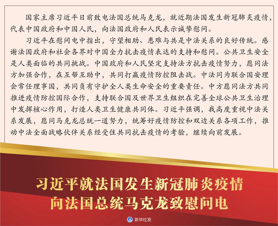 习近平就法国发生新冠肺炎疫情向法国总统马克龙致慰问电