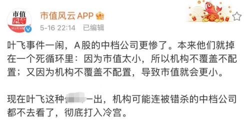 叶飞引爆A股史诗级大片！更危险的信号：200亿以下小市值公司，要被丢弃暴跌？网友：利好茅台....