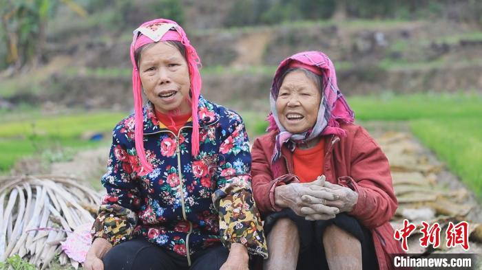 盘秀珠和蒋英元在郊野上唱山歌。 黄海柱 摄 广西上思:深山瑶寨闹春耕 播下新但愿