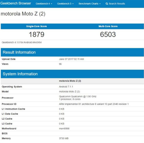 Moto Z2跑分后果出炉 搭载骁龙835