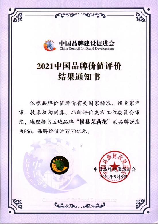 “横县茉莉花”品牌评价功效 横县宣传部供图 “横县茉莉花茶”“横县茉莉花”综合品牌代价达215.3亿元