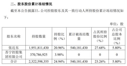 连爆两雷，苏宁易购盘中跌停！苏宁电器千万持股遭强平，张近东5.4亿股被司法冻结