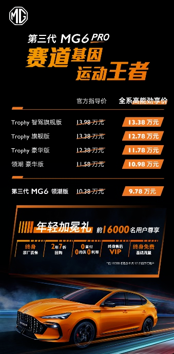 战使气息再升级，第三代MG6 PRO售9.78万起