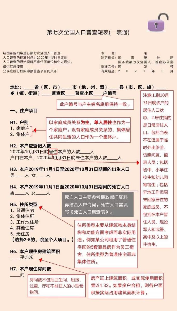 2020人口普查短表内容怎样填 (附图解)