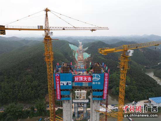 封顶施工现场 上横高速西津郁江特大桥13#主塔顺利封顶
