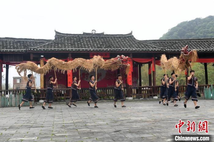 广西罗城仫佬族民众舞草龙展示特色民俗