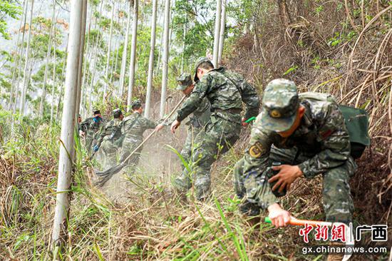 广西河池突发山火 武警官兵紧急驰援