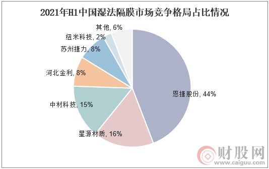 2021年H1中国湿法隔膜市场竞争格局占比情况